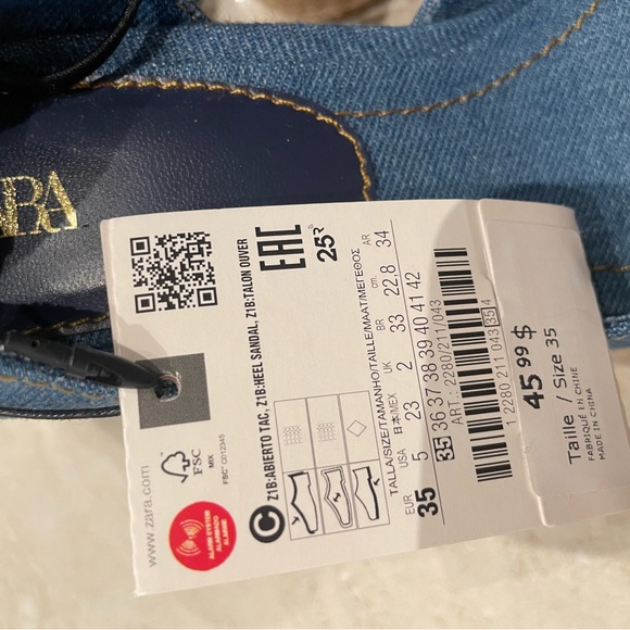 ZARA Tied Blue Denim Wedge Heel Shoes Platforms Lace Up Size 5 /36 - Picture 8 of 9